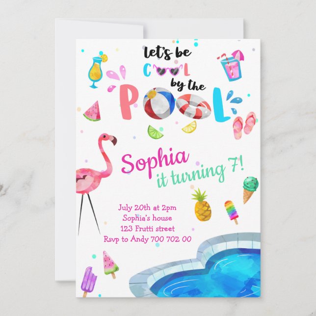 Cool by the Pool Summer Girl Birthday Pool Party Invitation (Front)