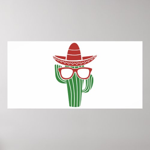 Cool cactus mascot with sombrero hat and glasses i poster