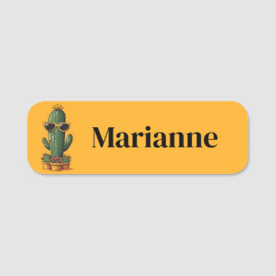 Cool Cactus with Sunglasses and Flowers Name Tag