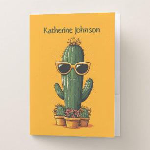 Cool Cactus with Sunglasses and Flowers Pocket Folder