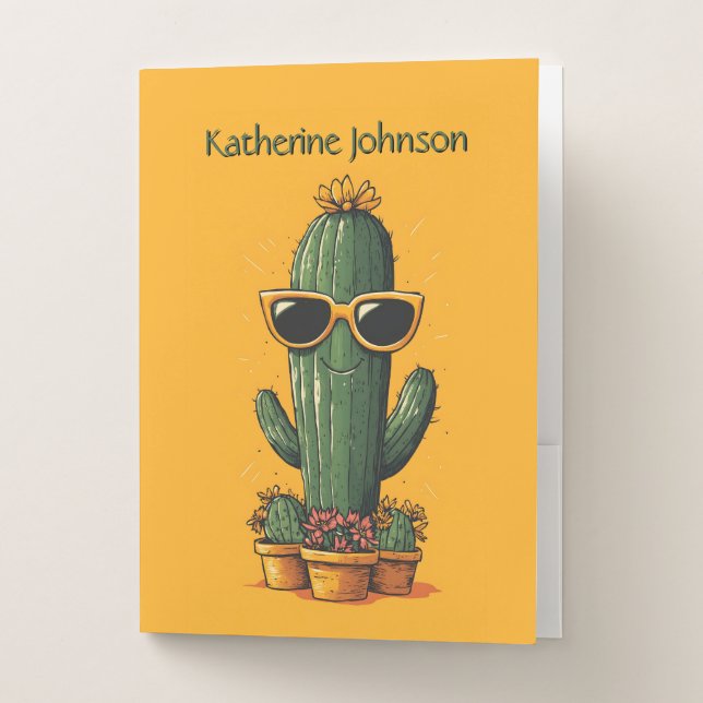 Cool Cactus with Sunglasses and Flowers Pocket Folder (Front)