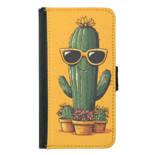 Cool Cactus with Sunglasses and Flowers Samsung Galaxy S5 Wallet Case