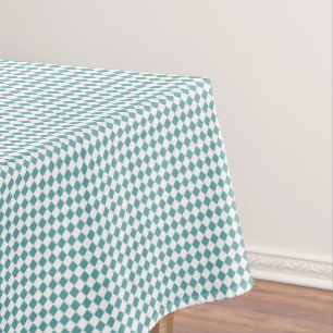 Cool Cadet Blue White Checkered Pattern Retro Chic Tablecloth