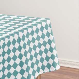Cool Cadet Blue White Home Decor Checkered Pattern Tablecloth