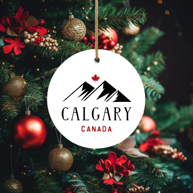 Cool Calgary Canada Mountains Maple Leaf  Ceramic Ornament (Creator Uploaded)