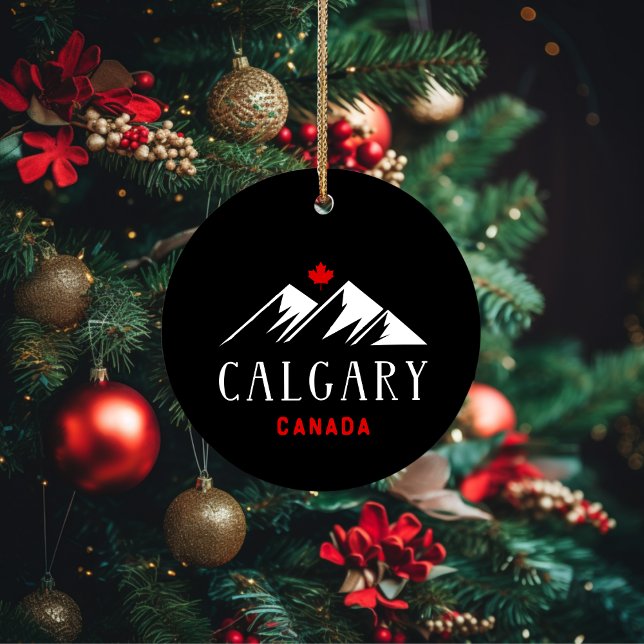 Cool Calgary Canada Mountains Maple Leaf Dark Ceramic Ornament (Creator Uploaded)
