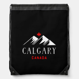 Cool Calgary Canada Mountains Maple Leaf Dark Drawstring Bag
