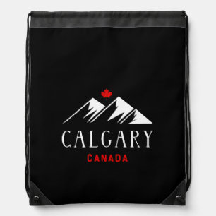Cool Calgary Canada Mountains Maple Leaf Dark Drawstring Bag