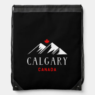 Cool Calgary Canada Mountains Maple Leaf Dark Drawstring Bag