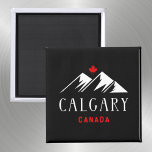 Cool Calgary Canada Mountains Maple Leaf Dark Magnet<br><div class="desc">Shows two mountain peaks, Calgary and Canada below, and a Canadian maple leaf above. Calgary in Alberta is the hub for oil and gas in Canada and a gateway to the tourist destinations of Jasper and Banff. Cool, slick white and red design, both retro and modern at the same time....</div>