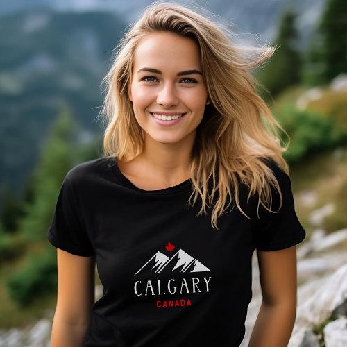 Cool Calgary Canada Mountains Maple Leaf Dark T_Shirt