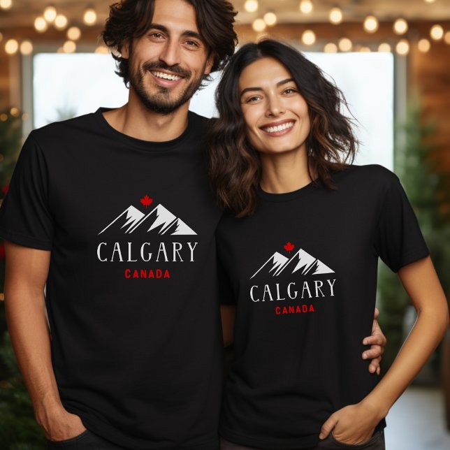 Cool Calgary Canada Mountains Maple Leaf Dark T-Shirt (Creator Uploaded)