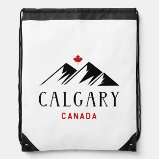 Cool Calgary Canada Mountains Maple Leaf Drawstring Bag