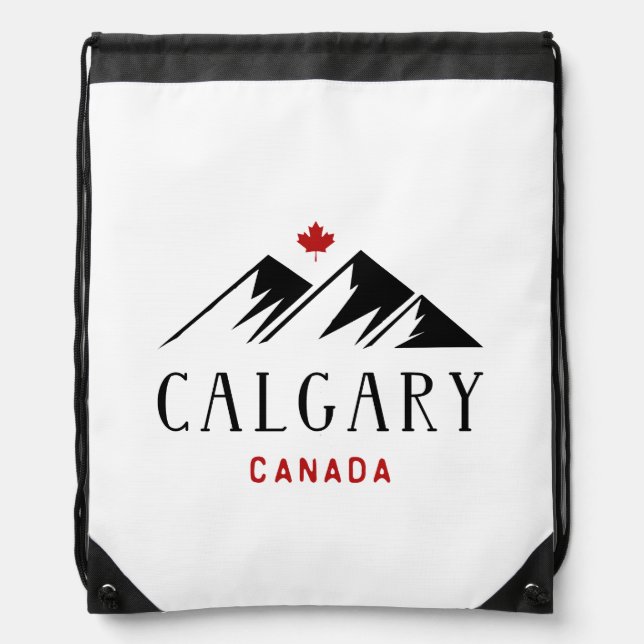 Cool Calgary Canada Mountains Maple Leaf  Drawstring Bag (Front)