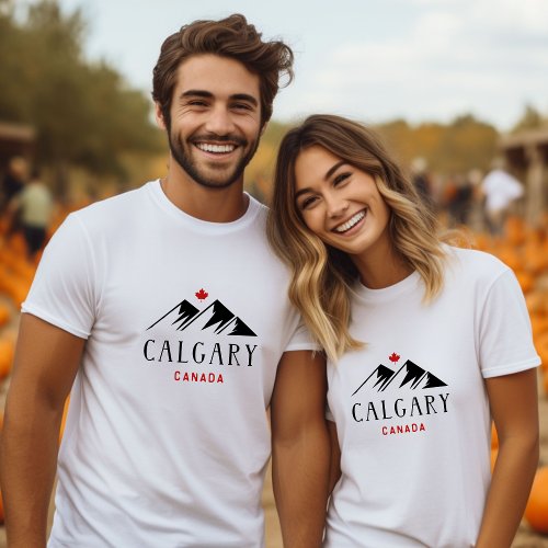 Cool Calgary Canada Mountains Maple Leaf  T_Shirt