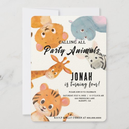 Cool Calling All Party Animals Kids Birthday Party Invitation