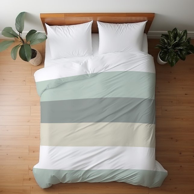 Cool Calming Minimalist Stripes Pattern Duvet Cover (A cool relaxing look for your bedroom in blues and neutral colors.)