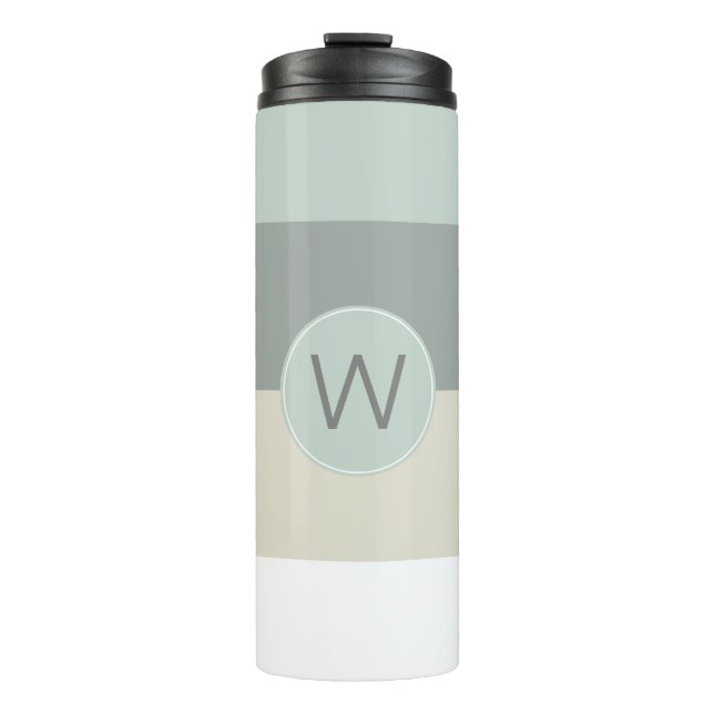 Cool Calming Stripes Pattern with Monogram Thermal Tumbler (Front)