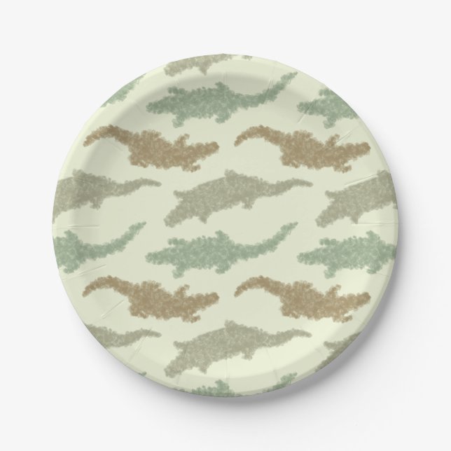 Cool Camo Alligators - seamless pattern.   Paper Plates (Front)