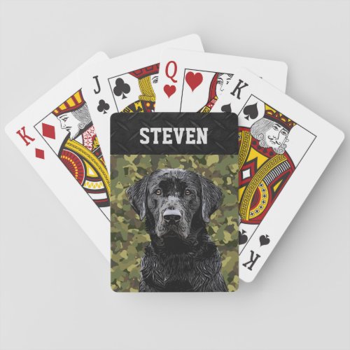 Cool Camo Black Lab Dog Animal Rugged Name  Poker Cards