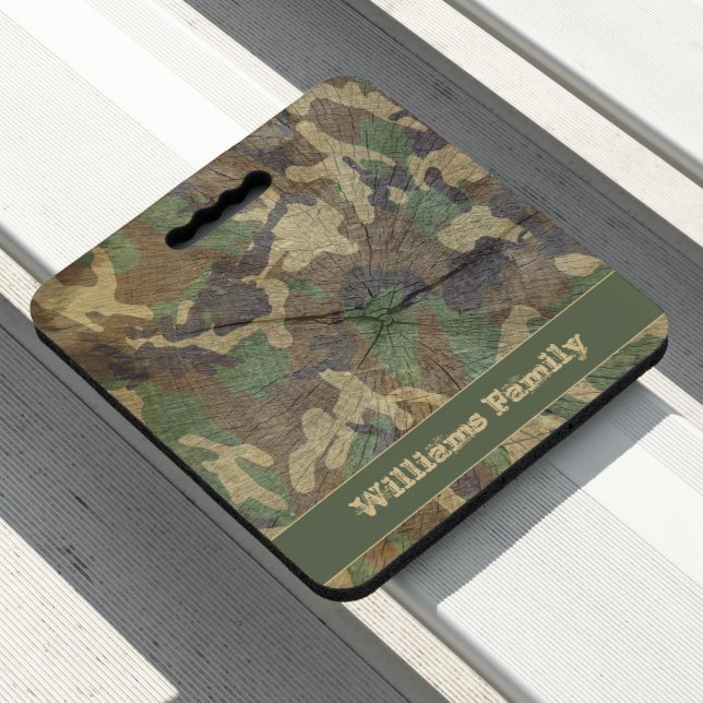 Cool Camo Camouflage Woodgrain Camping Campfire Seat Cushion (In Situ)