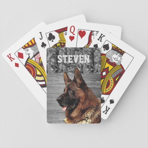 Cool Camo German Shepherd Dog Animal Rugged Name Poker Cards