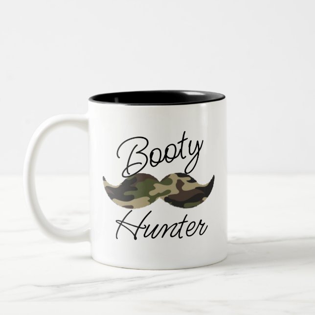 Cool Camo Mustache Mug, Funny Booty Hunter Mug (Left)