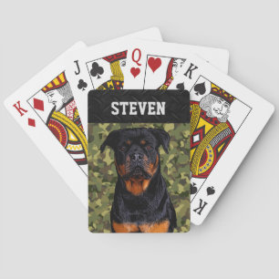 Cool Camo Rottweiler Dog Animal Rugged Name Poker Cards