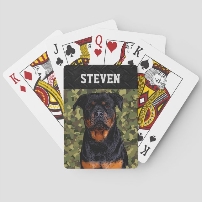 Cool Camo Rottweiler Dog Animal Rugged Name  Poker Cards (Back)