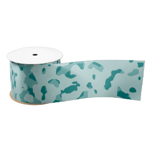 cool camo teal on light blue background satin ribbon