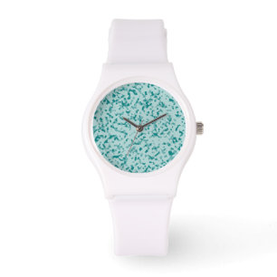 Cool camo teal on light blue background watch