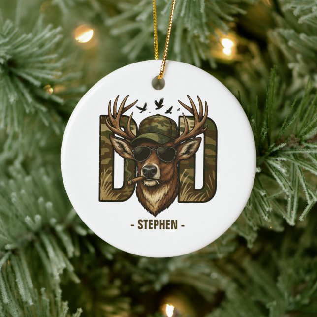 Cool Camouflage Dad – Deer with Sunglasses Ceramic Ornament (Tree)