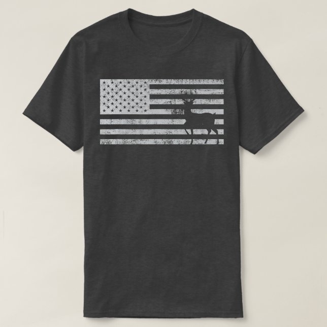 Cool Camouflage Deer In American Flag Hunting Desi T-Shirt (Design Front)