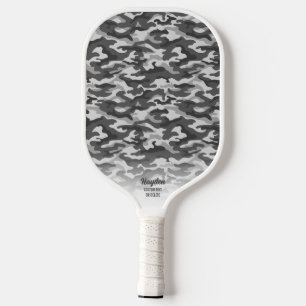 Cool Camouflage Gray Black Camo Print Custom Text Pickleball Paddle