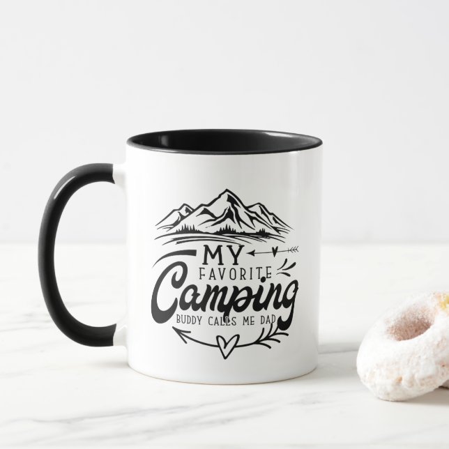 Cool Camping buddy Dad word art  Mug (With Donut)
