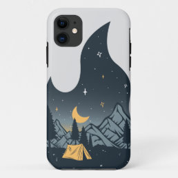 Cool Camping Camper Campfire Under Stars Mountains iPhone 11 Case