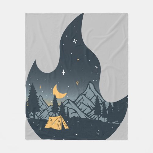 Cool Camping Camper Campfire Under Stars Mountains Fleece Blanket