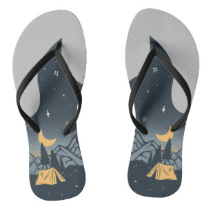 Cool Camping Camper Campfire Under Stars Mountains Flip Flops