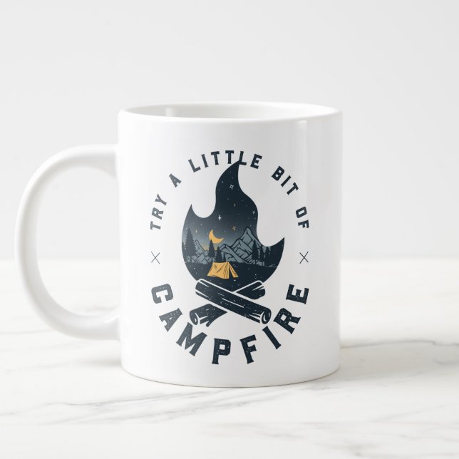 Cool Camping Camper Campfire Under Stars Mountains Giant Coffee Mug (Left)