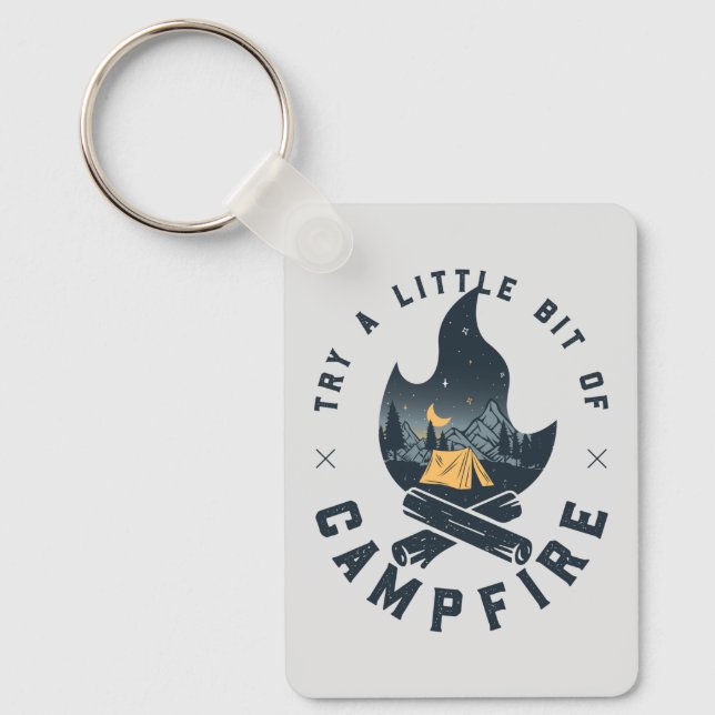 Cool Camping Camper Campfire Under Stars Mountains Keychain (Front)