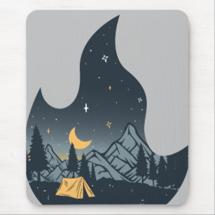 Cool Camping Camper Campfire Under Stars Mountains Mouse Pad