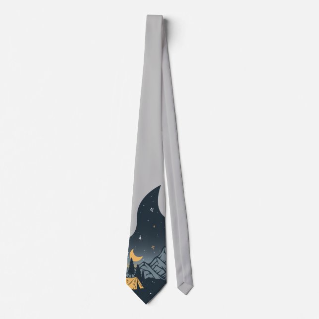 Cool Camping Camper Campfire Under Stars Mountains Neck Tie (Front)