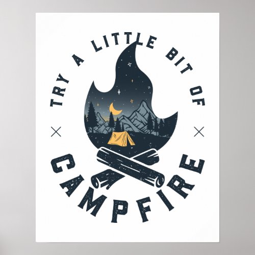 Cool Camping Camper Campfire Under Stars Mountains Poster