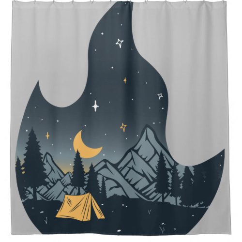 Cool Camping Camper Campfire Under Stars Mountains Shower Curtain