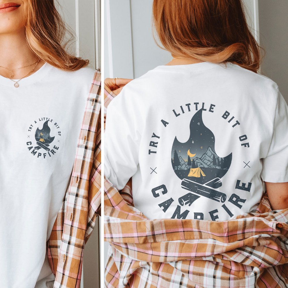 Double Sided Camping Camper T-Shirt with Starry Mountain Night Design