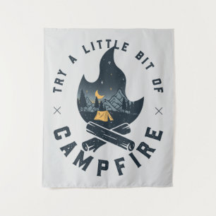 Cool Camping Camper Campfire Under Stars Mountains Tapestry