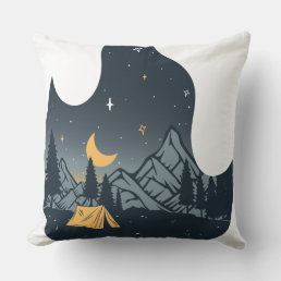 Cool Camping Camper Campfire Under Stars Mountains Throw Pillow