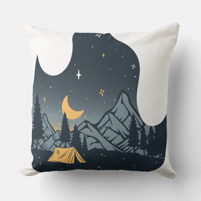 Cool Camping Camper Campfire Under Stars Mountains Throw Pillow (Front)