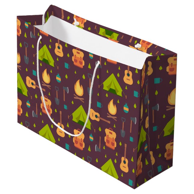 Cool Camping Design Outdoorsy Pattern Large Gift Bag (Front Angled)
