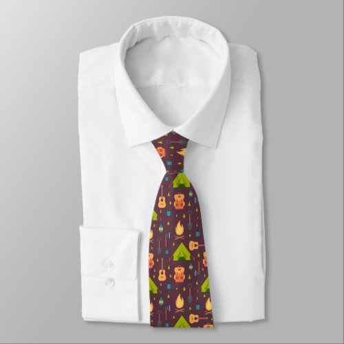 Cool Camping Design Outdoorsy Pattern Neck Tie